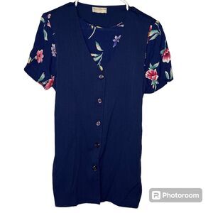 JACLYN SMITH Vintage Classics Blue Flower Attached Vest 90’s Style